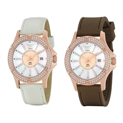 Aviator Women'sDual Strap Quartz Rose Gold Dial Wrist Watch