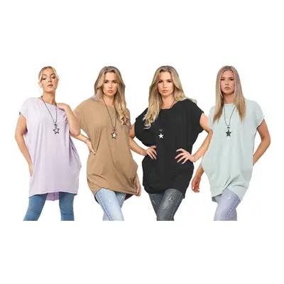 Oversized Cotton T-Shirt with Free Necklace, Lilac