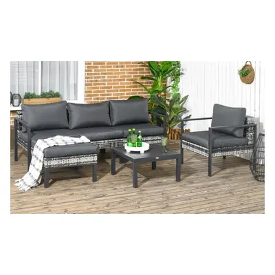 Outsunny Six-Piece Rattan Garden Sofa Set, Dark Grey