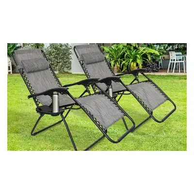 Two Zero Gravity Reclining Chair Sun Loungers with Cup Holder