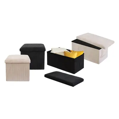 Corduroy Storage Ottoman or Foldable Cube Footstool, Cream Corduroy Foldable Storage Ottoman