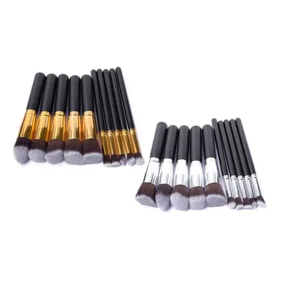 Ten-Piece Make-Up Brush Set, Black and Silver