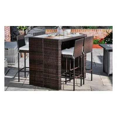 Rattan-Effect Five-Piece Bar Height Dining Set with Wooden Tabletop