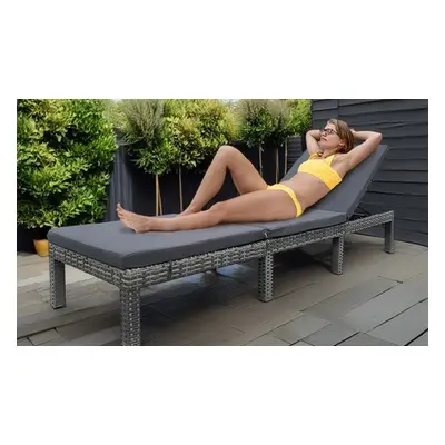 Grey Rattan-Effect Adjustable Sun Lounger with Cushion