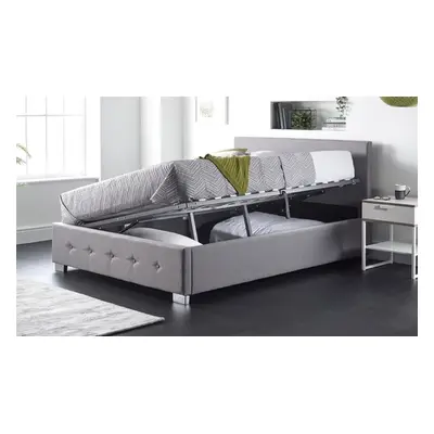 Side Opening Ottoman, Single with Mattress,Grey Linen