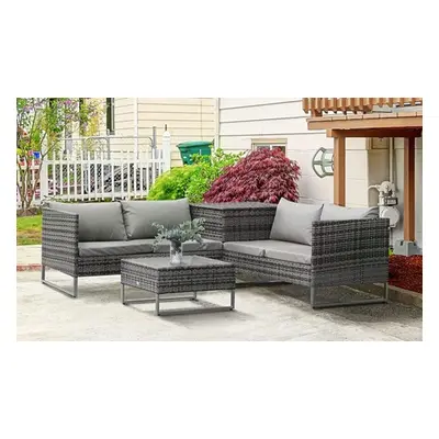 Outsunny Four Seater Rattan-Effect Corner Sofa Set