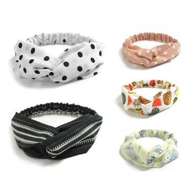 Three-Pack Twist Knot Headbands in Assorted Colours and Styles, Black Flower and Fruit