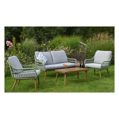 Four Seater Aluminium and Sage Green Rope Lounge Set