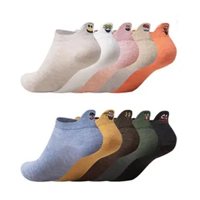 Pairs of Embroidered Low Cut Socks for Women, 5 Pairs,Style 1