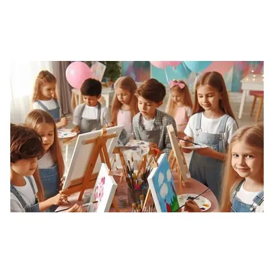 Painting on Canvas Party for up to 10 kids, All Materials Provided - Canvas paint apron brushes 