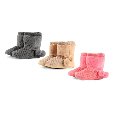 Knitted Bootie Slippers, Grey, UK 7 to 8