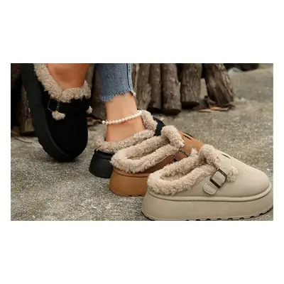 Women'sWinter Plush Platform Snow Boots,Beige ,UK6.5