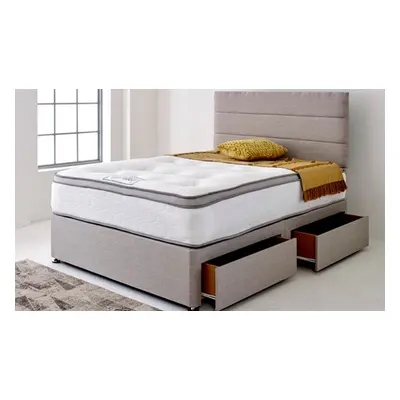 Divan Bed with Pillow Top Memory Mattress two Pillows,Cream,Four Drawers,King