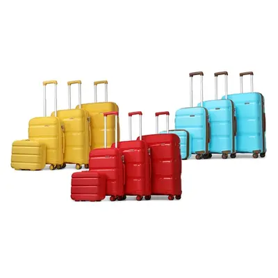 Hard Shell PP Suitcases with 360° Swivel Wheels, Yellow,Set of Four (One of Each)