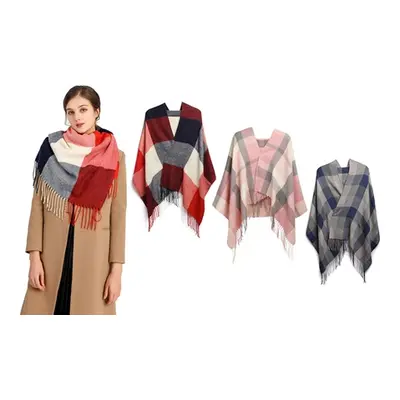 Woman Fashion Long Shawl Grid Tassel, Grey