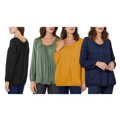 Plus Size Ruched Neck Long Sleeve Jersey Top, NAVY ,M-L