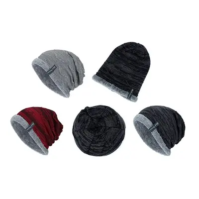 Warm Fleece-Lined Hat,Black + Red ,Two