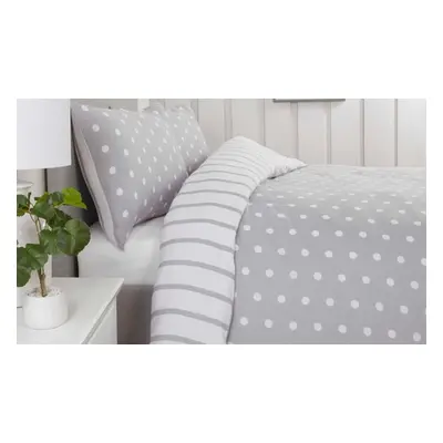 Spots and Stripes Reversible Easy Care Duvet Set,Grey,Single