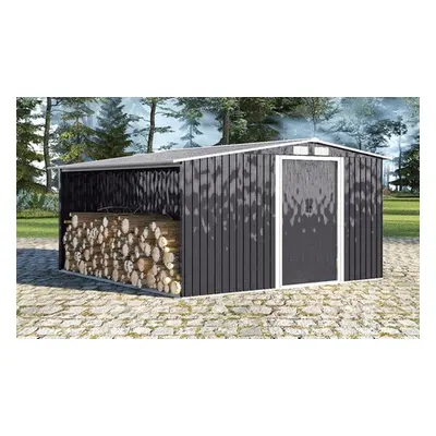 Garden Metal Storage Shed with Log Storage