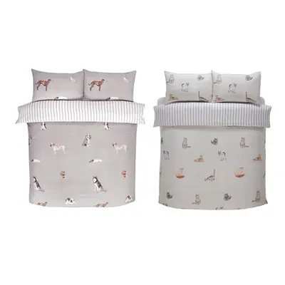 Paws and Purrfect Easy Care Duvet Sets, Double,Paws and Tails-Grey