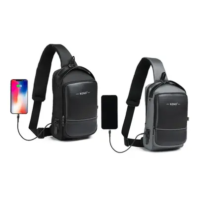 Smart Sling Chest Bag With USB Charging Port Single Strap Crossbody Backpack Unisex, Black