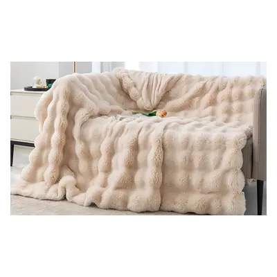 Double-Sided Plush Blanket, Beige,M