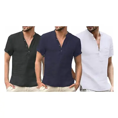 Men'sCotton V-Neck Button T-Shirt, Three,Mixed Colours,Size M