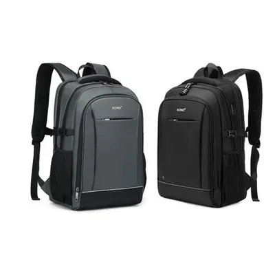 Functional Travel Backpack with USB Charging Port, Black