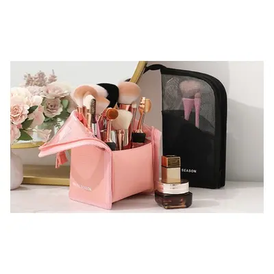 Standing Makeup Brush Organiser Travel Case, Black + Pink,Two