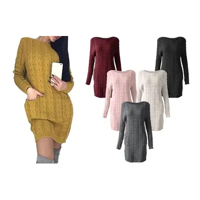 Cable Knit Pocket Jumper Dress , NUDE ,L-XL