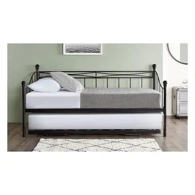 Metal Day Bed with Optional Mattresses, Black, Without Trundle Pull-Out, Without Mattress