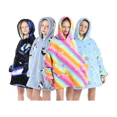 Oversized Kids Blanket Hoodies,Blue Owl