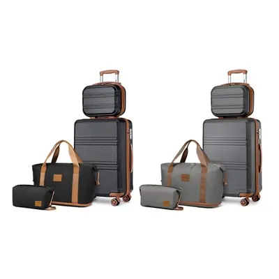 Six Piece Travel Luggage Set, Black and Brown