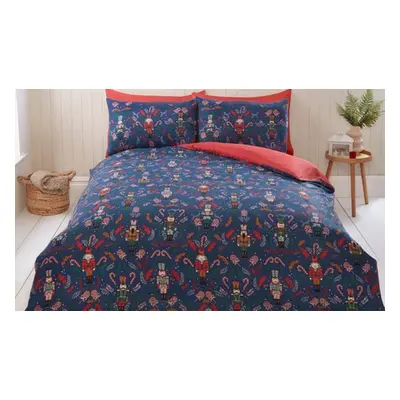 Winter Wonderland Nutcracker and Autumn Forest Duvet Set,King ,Nutcracker,Navy