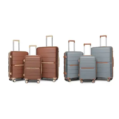 Multi-Texture Polypropylene Hard Shell Suitcase, K2392L 20 inch suitcase,Brown and Apricot,One