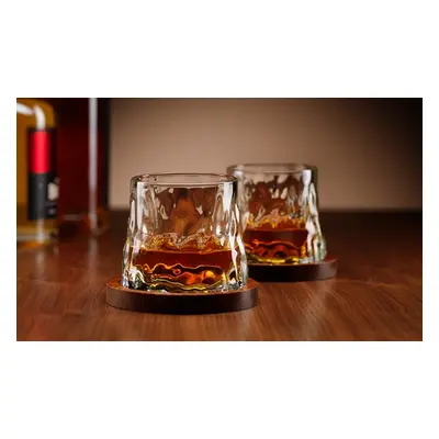 Set of Two Rotating Whisky Glasses with Coasters