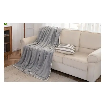 Double Thickened Sherpa Fleece Soft Reversible Blanket , Grey, 230CM