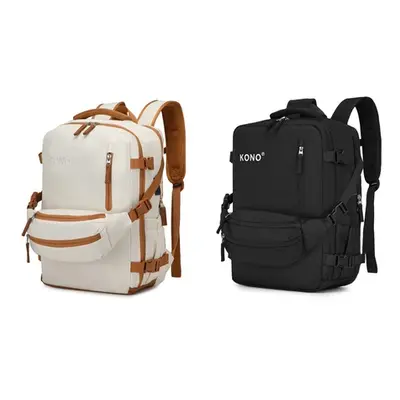 Backpack With Waist Pack and USB Charging Ports, Beige and Brown