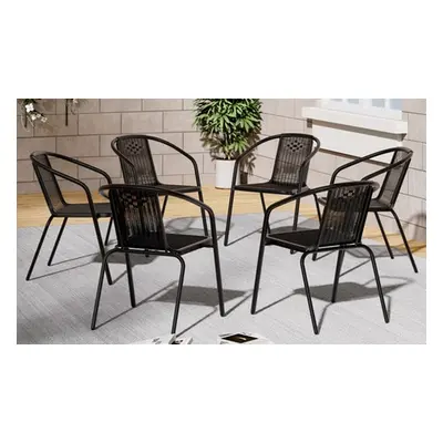 Set of 6 Black Garden Patio Metal Wicker Chairs