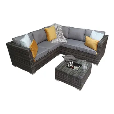 Rattan Effect Corner Sofa Set, Grey corner sofa with cover