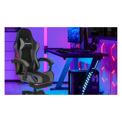 LED Gaming Chair with Footrest, Black and Grey