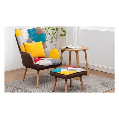 Multicolour Wingback Lounge Chair with Footstool and Pillow