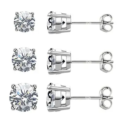 Sterling 925 Silver Stud Earrings with Swarovski® Crystals - Three Pack, Two