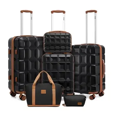 Four Pack of PP Hard Shell Suitcases with a Travel Bag, Beige and Brown