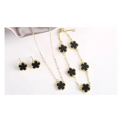 Four-Leaf Clover Themed Jewellery Set , Black