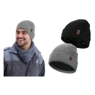 Men'sWinter Warm Beanie Hat,Black + Black ,Two