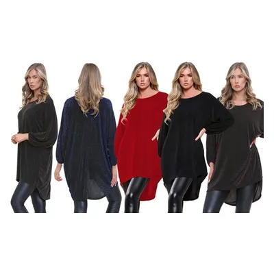 Oversized Shiny Tunic Top, Black and Silver Shimmer, XL-2XL