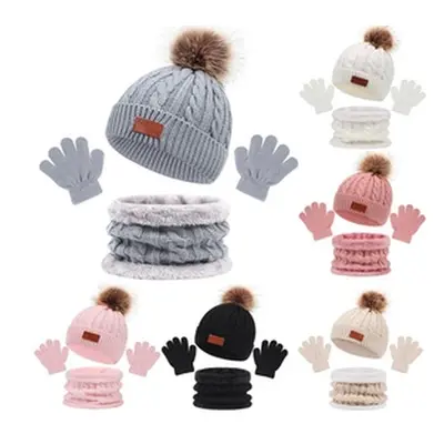 Three Pieces of Kid s Hat Scarf Gloves Set, White