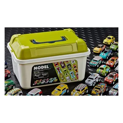 Mini Car Toy Set,50-Piece + Large Storage Bin Mini Alloy Tin Container Car Racing Model