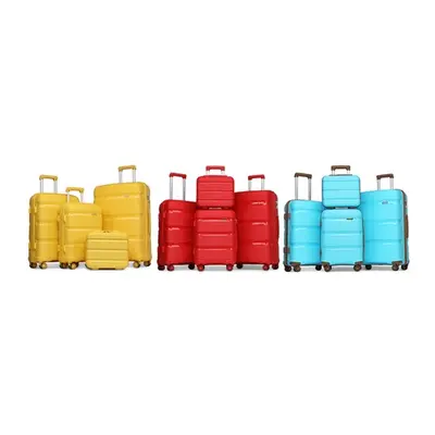 Kono Hard Shell PP Suitcase with 360° Swivel Wheels, Yellow,Set-One of Each